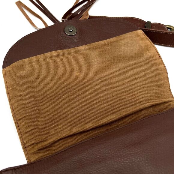 Tribeca Boho Crossbody Bag Leather Chestnut Brown Fringed Made in India - Picture 14 of 16